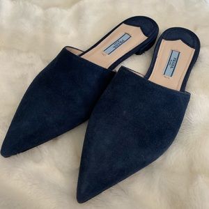 Blue suede Prada mule flats, EU 37/ US 7